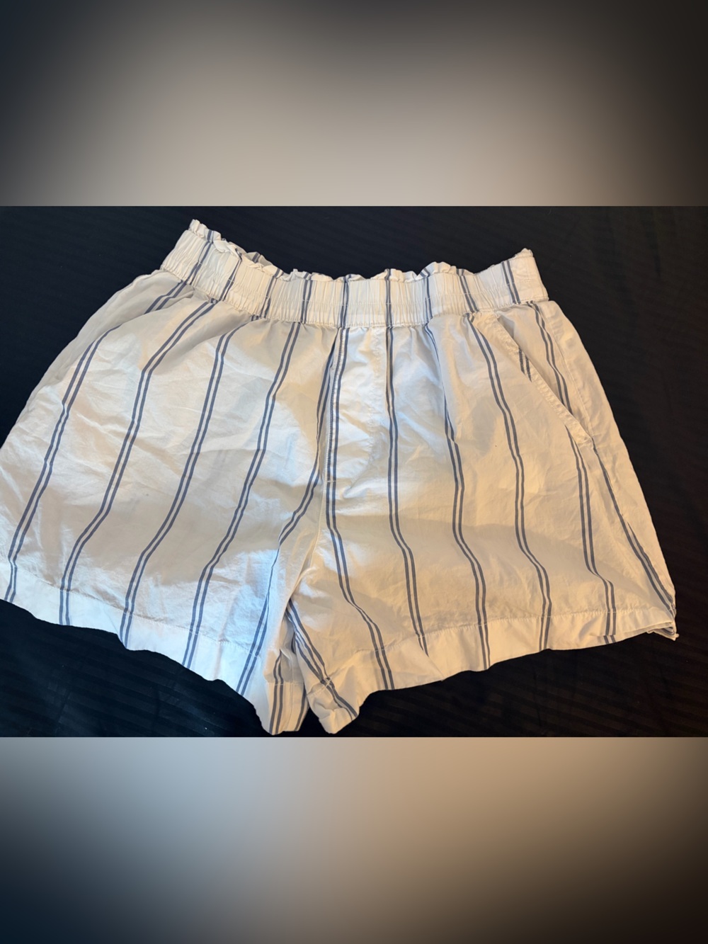 aerie White Shorts with Navy Stripe - Elastic Waist Hybrid